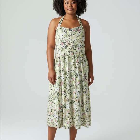 Reitmans Dresses & Skirts - Reitmans Linen Blend Floral Midi Sundress Smocked Sz XL Boho Milk Maid Lined Tie